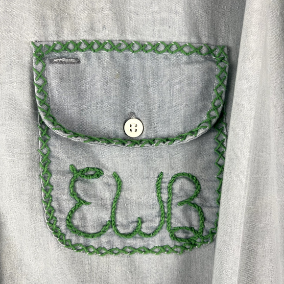 Vintage Kmart Shirt Mens Large Blue Button Up Embroidery Long Sleeve Upcycled - Picture 5 of 16